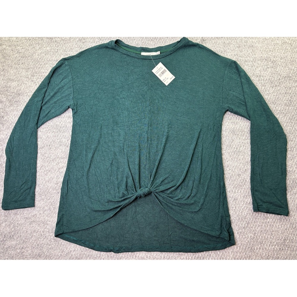 Lush Women Size M Ponderosa Pine Green Front Knot Long Sleeve High Low Top NWT
